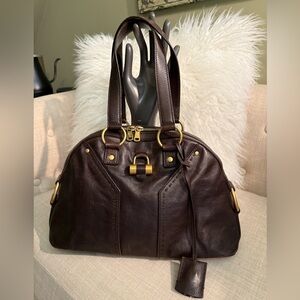 Authentic YVES SAINT LAURENT Muse Leather Shoulder Tote Bag
